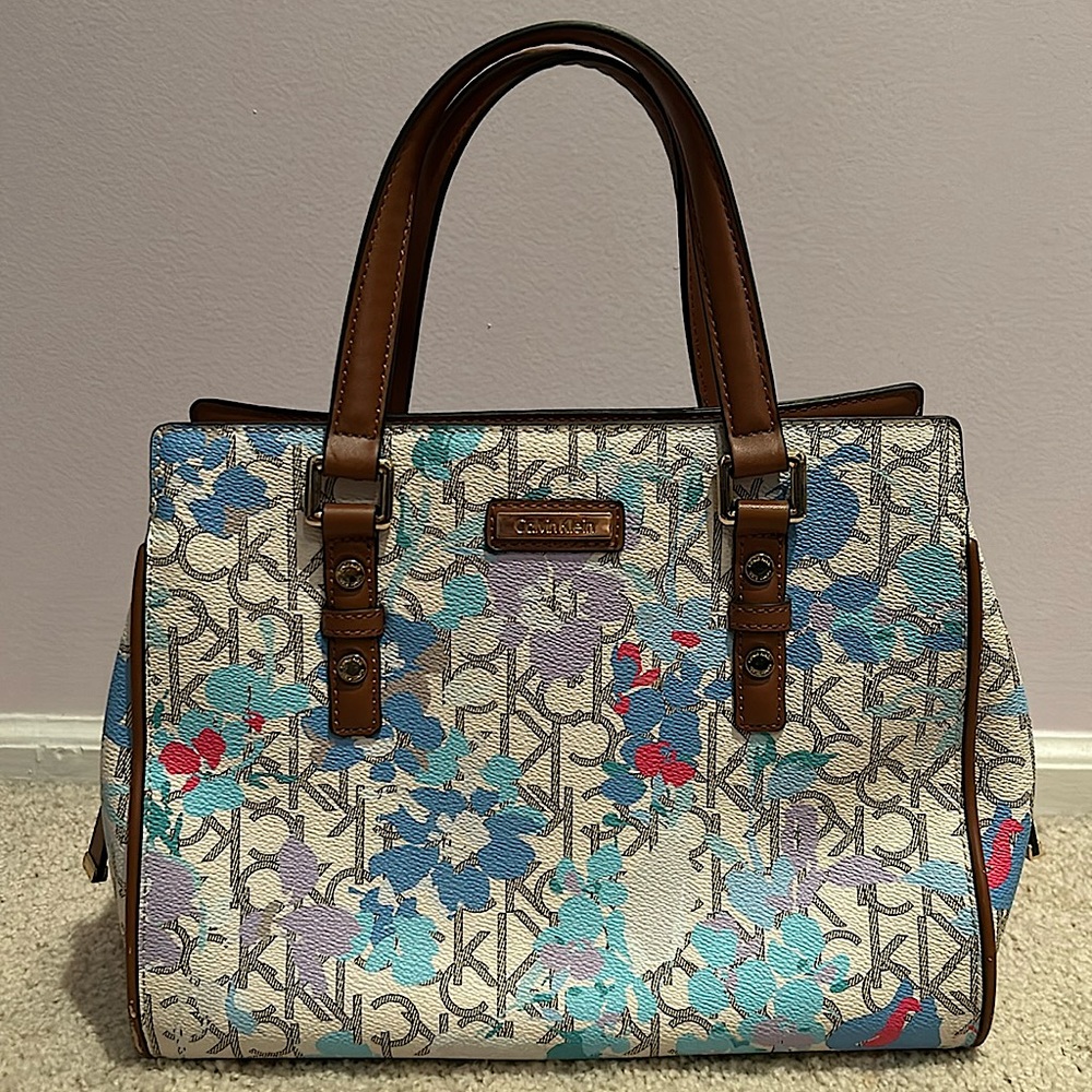 Calvin Klein Cream Multi-Color Floral Satchel Handbag